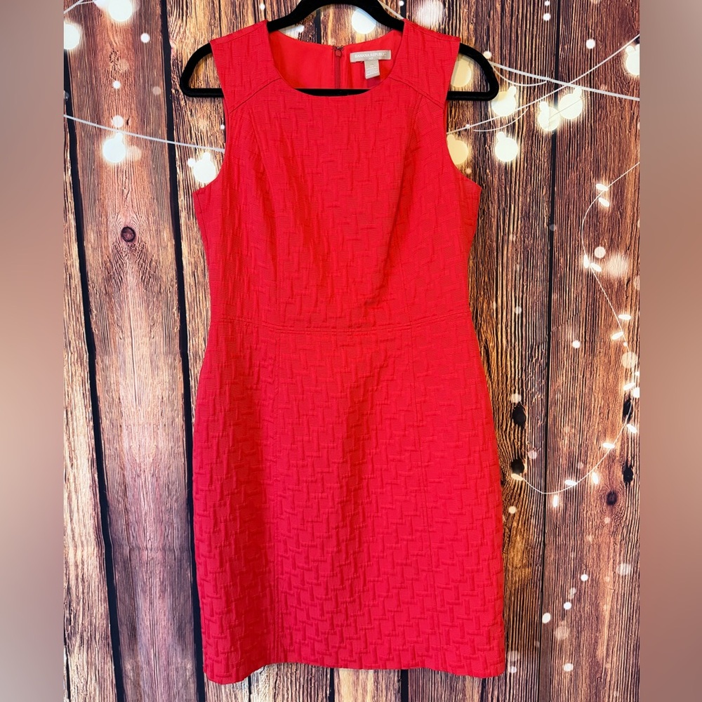 Banana Republic Vibrant Red Textured Sheath Midi Dress